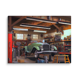 Vintage MG Restoration Shop Painting on Canvas (Digital Print)