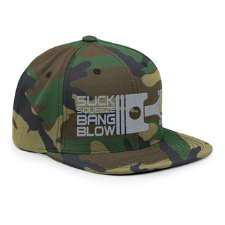 Embroidered Snapback Flat Bill Hat - Suck Squeeze Bang Blow