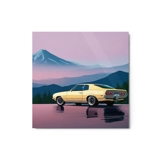 Car Sunset Mountain Painting v1 Metal Print