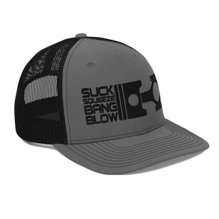 Embroidered Meshback Trucker Cap - Suck Squeeze Bang Blow